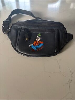 Disney Black Faux Leather Waist Bag with Goofy Embroidery